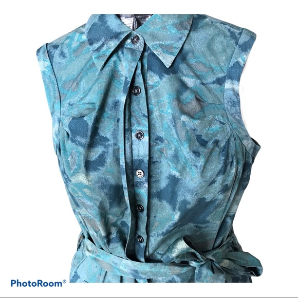 New York & Company Green and Blue Sleeveless tie waist dress - Picture 4 of 7